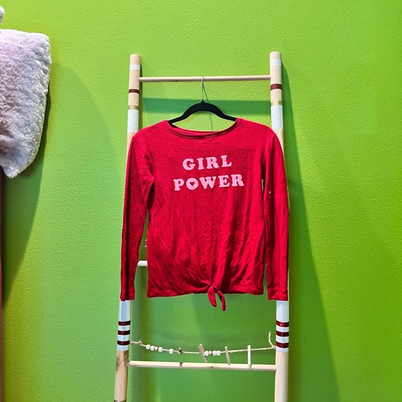 Red Girl Power Tied Long Sleeve Shirt - Picture 1 of 2
